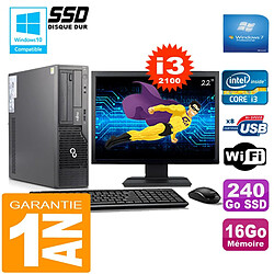 PC Fujitsu Esprimo E500 E85+ SFF I3-2100 16Go Disque 240Go SSD Wifi W7 Ecran 22" - Occasion