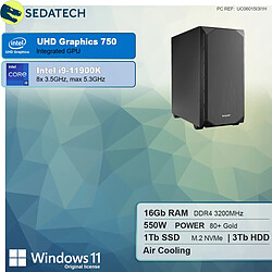 Sedatech PC de bureau • Intel i9-11900K • 16Go RAM • 1To SSD M.2 • 3To HDD • Windows 11