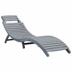 Helloshop26 Transat chaise longue bain de soleil lit de jardin terrasse meuble d'extérieur 190 cm avec coussin gris bois d'acacia solide 02_0012461