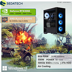 Sedatech PC Gaming • AMD Ryzen 5 5600G • RTX3060 • 8 Go RAM • 500Go SSD M.2 • 2To HDD • Windows 11