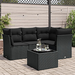 vidaXL Salon de jardin 5 pcs avec coussins noir résine tressée 