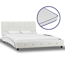 vidaXL Lit avec matelas à mémoire de forme Blanc Similicuir 120x200 cm