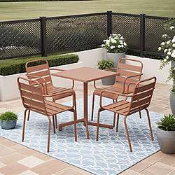 Mes Ensemble table jardin carrée + 4 fauteuils en métal terracotta - BACA