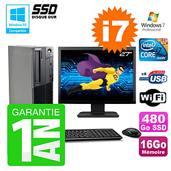 PC Lenovo M91p SFF Intel I7-2600 16Go Disque 480Go SSD Graveur Wifi W7 Ecran 27" · Occasion 