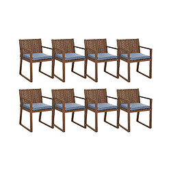 Beliani Lot de 8 chaises avec coussins Bois Bleu SASSARI