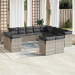 vidaXL Salon de jardin avec coussins 13 pcs gris résine tressée