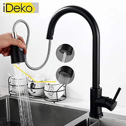 iDeko® Robinet de cuisine 2 jets de douchette étirab multi fonction famille standard Noir moderne 