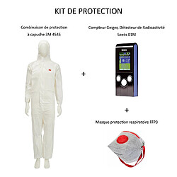 PACK Compteur Geiger, Détecteur de Radioactivité Nucléaire Soeks 01M + Vêtements de protection à capuche Combinaison 3M 4545 Taille 2XL + Masque FFP3