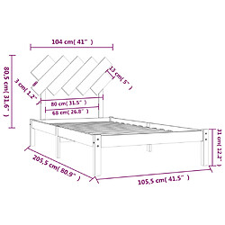 vidaXL Cadre de lit Noir 100x200 cm Bois massif pas cher