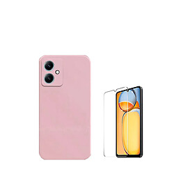 Kit de film en verre trempé de la couverture de 5D + couvercle de silicone liquide Phonecare pour Xiaomi Redmi 13C 5G - rose 