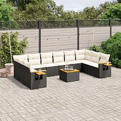 vidaXL Salon de jardin 11 pcs avec coussins noir résine tressée 