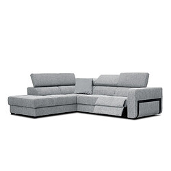 Courtois Laville Canapé d'angle gauche 5 places avec un relax électrique tissu gris clair