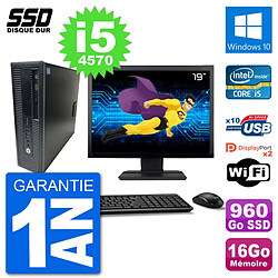 PC HP EliteDesk 800 G1 Ecran 19" Core i5-4570 RAM 16Go SSD 960Go Windows 10 Wifi - Occasion