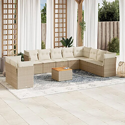 Maison Chic Salon de jardin 11 pcs avec coussins | Ensemble de Table et chaises | Mobilier d'Extérieur beige résine tressée -GKD30136