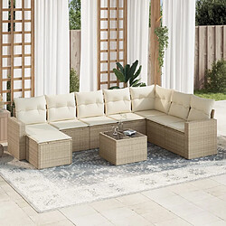 vidaXL Salon de jardin avec coussins 9 pcs beige résine tressée 