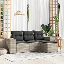 vidaXL Salon de jardin 4 pcs avec coussins gris clair résine tressée 