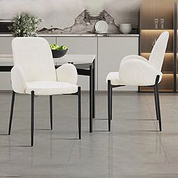 Mes Lot de 2 fauteuils repas 60x57x88 cm en tissu bouclette blanc - PILBAO