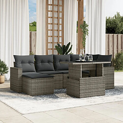 vidaXL Salon de jardin avec coussins 7 pcs gris résine tressée 