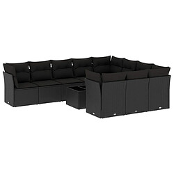 vidaXL Salon de jardin 11 pcs avec coussins noir résine tressée