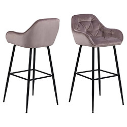 Toilinux Lot de 2 Tabourets de bar en tissu et métal - Vieux rose Toilinux - Lot de 2 Tabourets de bar en tissu et métal - Vieux rose - Baroque