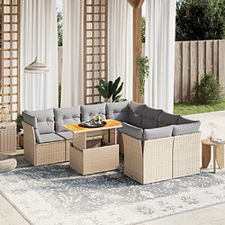 vidaXL Salon de jardin avec coussins 9 pcs beige résine tressée