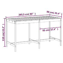 vidaXL Table de jardin marron miel 203,5x90x110 cm bois massif de pin pas cher