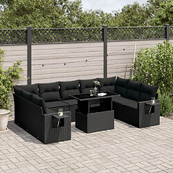 vidaXL Salon de jardin 10 pcs avec coussins noir résine tressée 