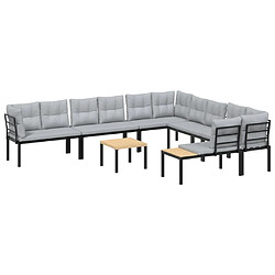 vidaXL Salon de jardin avec coussins 7 pcs noir acier enduit de poudre