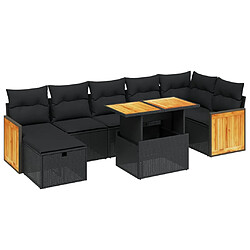 vidaXL Salon de jardin 8 pcs avec coussins noir résine tressée