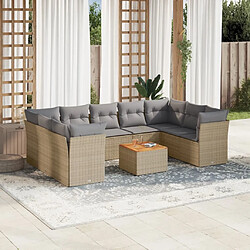 vidaXL Salon de jardin et coussins 10 pcs mélange beige résine tressée 