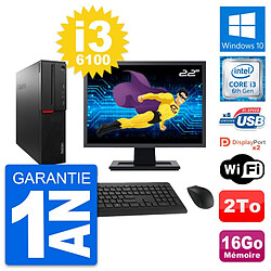 PC Lenovo M800 SFF Ecran 22" Intel i3-6100 RAM 16Go Disque 2To Windows 10 Wifi - Occasion