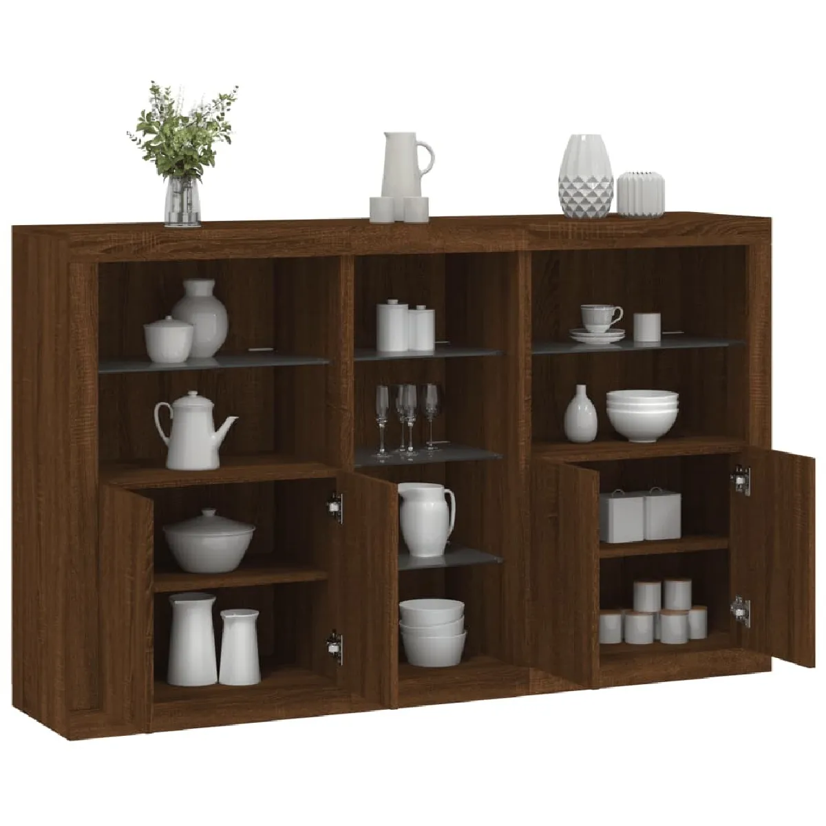 Maison Chic Commode Buffet - Meuble de rangement avec lumières LED chêne marron 162x37x100 cm -GKD27543