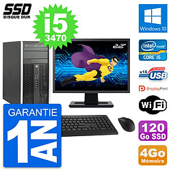 PC Tour HP 6300 CMT Ecran 22" Intel i5-3470 RAM 4Go SSD 120Go Windows 10 Wifi - Occasion