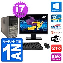 PC Tour Dell 790 MT Ecran 27" Intel i7-2600 RAM 8Go Disque 2To Windows 10 Wifi - Occasion