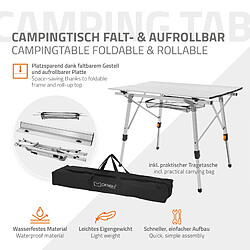 ML-Design Table de Camping Pliante Argent, 90x51,5 cm, Aluminium, Hauteur Réglable 46-66,5 cm, Plateau de Table Enroulable Jardin/Balcon, Table de Voyage Multifonctions, Charge 30kg, Sac de Transport