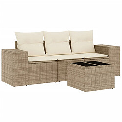 vidaXL Salon de jardin avec coussins 4 pcs beige résine tressée