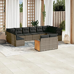 Maison Chic Salon de jardin avec coussins 12 pcs, Ensemble Tables et chaises de jardin, gris résine tressée -GKD616304