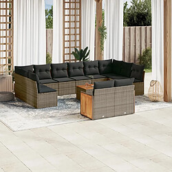 Maison Chic Salon de jardin avec coussins 13 pcs, Ensemble Tables et chaises de jardin, gris résine tressée -GKD476745