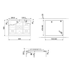 Smeg SRV876AVOGH2 plaque Avoine Built-in (placement) Gaz 5 zone(s)
