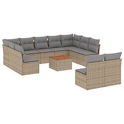 vidaXL Salon de jardin et coussins 12 pcs mélange beige résine tressée