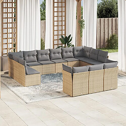 vidaXL Salon de jardin avec coussins 13 pcs beige résine tressée