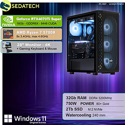 Sedatech Pack PC Gamer • AMD Ryzen 7 5700X • RTX4070Ti Super • 32Go RAM • 2To SSD M.2 • Windows 11 • Moniteur 28"