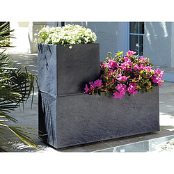 Avis 2 Jardinières rectangulaire Volcania effet pierre 99,5 x 39,5 x 43,5 cm - Gris anthracite - Eda