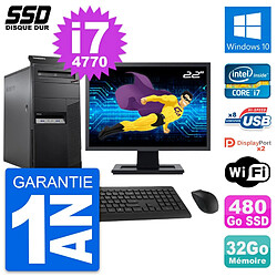 PC Tour Lenovo M83 Ecran 22" Intel i7-4770 RAM 32Go SSD 480Go Windows 10 Wifi - Occasion