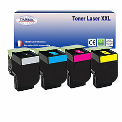 T3Azur 702- Lot de 4 Toners compatibles avec Lexmark CS410dn, CS410dtn, CS410n (Noir+Couleur) 