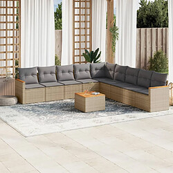 vidaXL Salon de jardin et coussins 10 pcs mélange beige résine tressée 