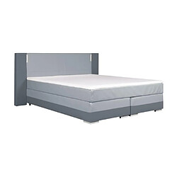 Vente-Unique Ensemble complet boxspring tête de lit avec leds + sommiers + matelas + surmatelas - 160 x 200 cm - Simili - Gris et gris clair - ASTI de YSMÉE