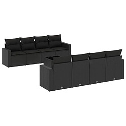 vidaXL Salon de jardin 9 pcs avec coussins noir résine tressée