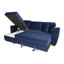 Avis Canapé d'angle convertible HAMILTON 4 places - Tissu velours bleu - L 245 x P 140 x H 86 - Coffre de rangement