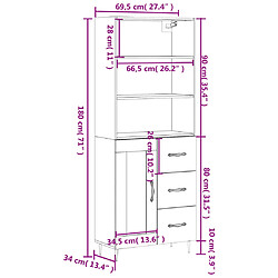 vidaXL Buffet haut Sonoma gris 69,5x34x180 cm Bois d'ingénierie pas cher